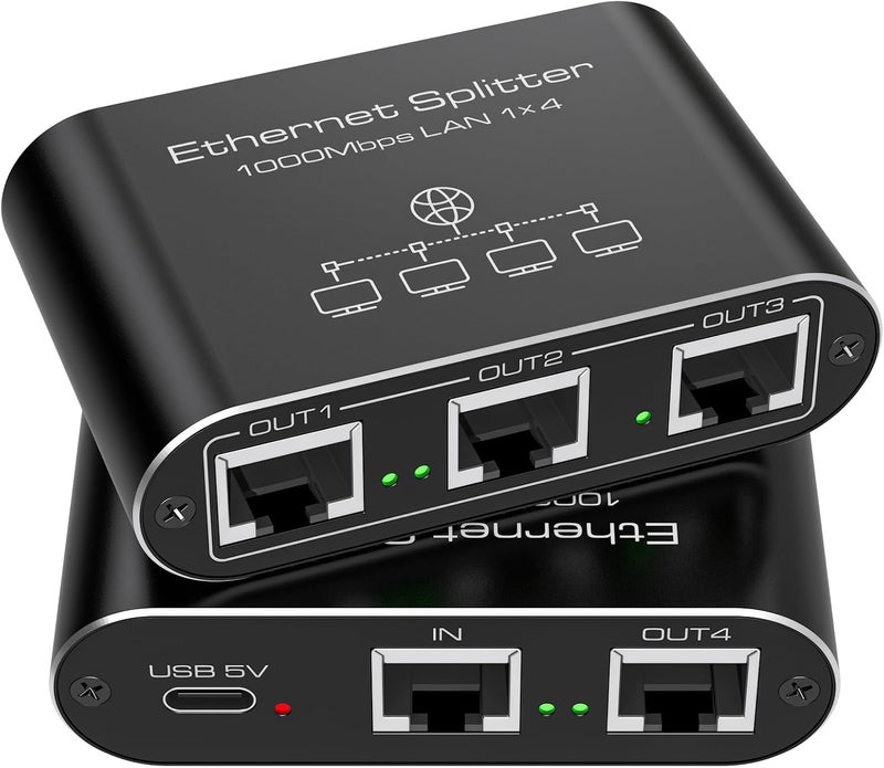 PVBCTCSID Ethernet Splitter 1 to 4 1000Mbps Internet Splitter Supports Simultaneous Networking of 4 Devices Works with Cat5/5e/6/7/8 Cable - Image 1